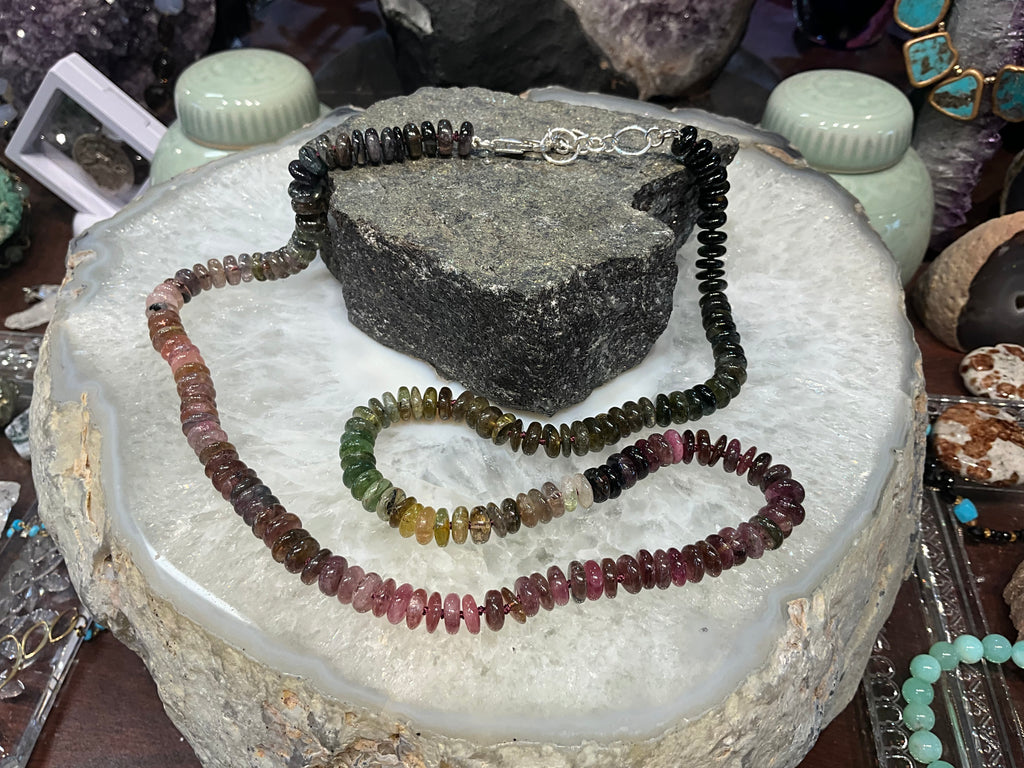 Stunning Multicolor Natural Shaded Pink, Green, Yellow Tourmaline Necklace