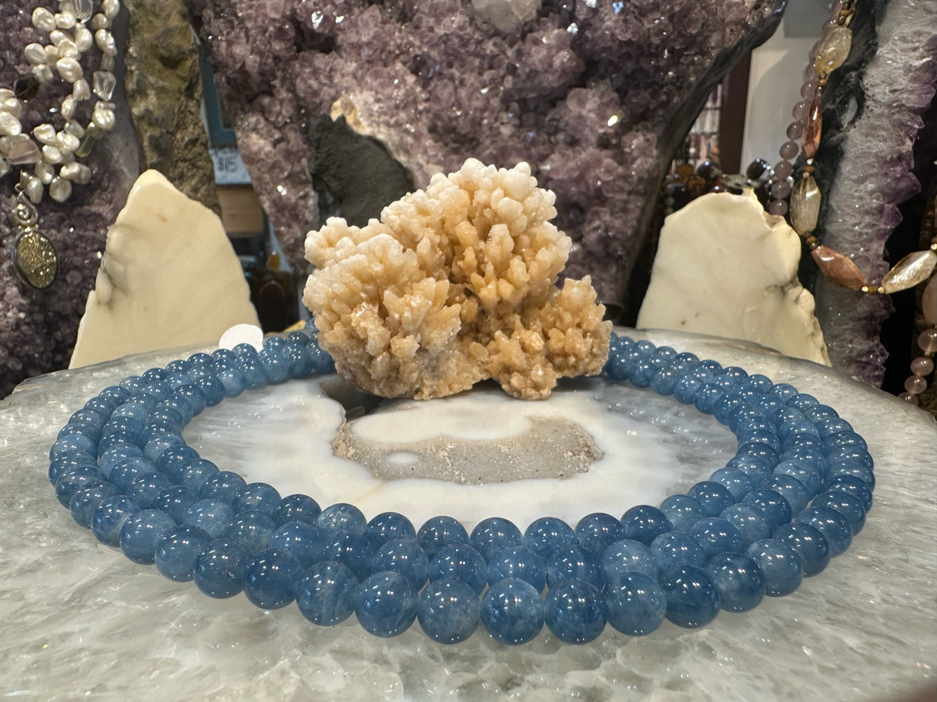 8mm Natural Deep Blue Aquamarine Round Gemstone Beads