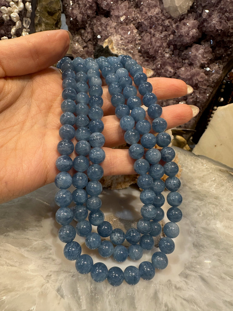 8mm Natural Deep Blue Aquamarine Round Gemstone Beads