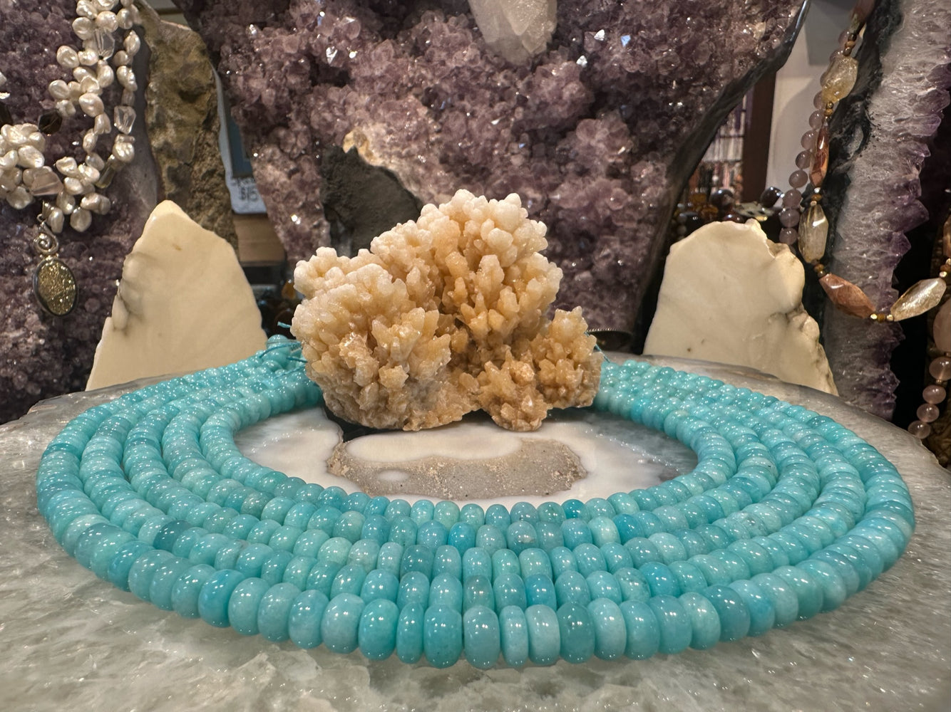 8mm Natural Peruvian Blue Amazonite Rondelle Gemstone Beads