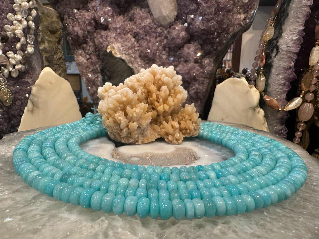 8mm Natural Peruvian Blue Amazonite Rondelle Gemstone Beads