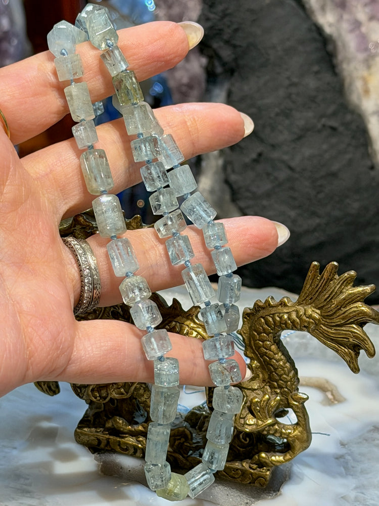 Gem Aquamarine Faceted Hexagon Gemstone Beads