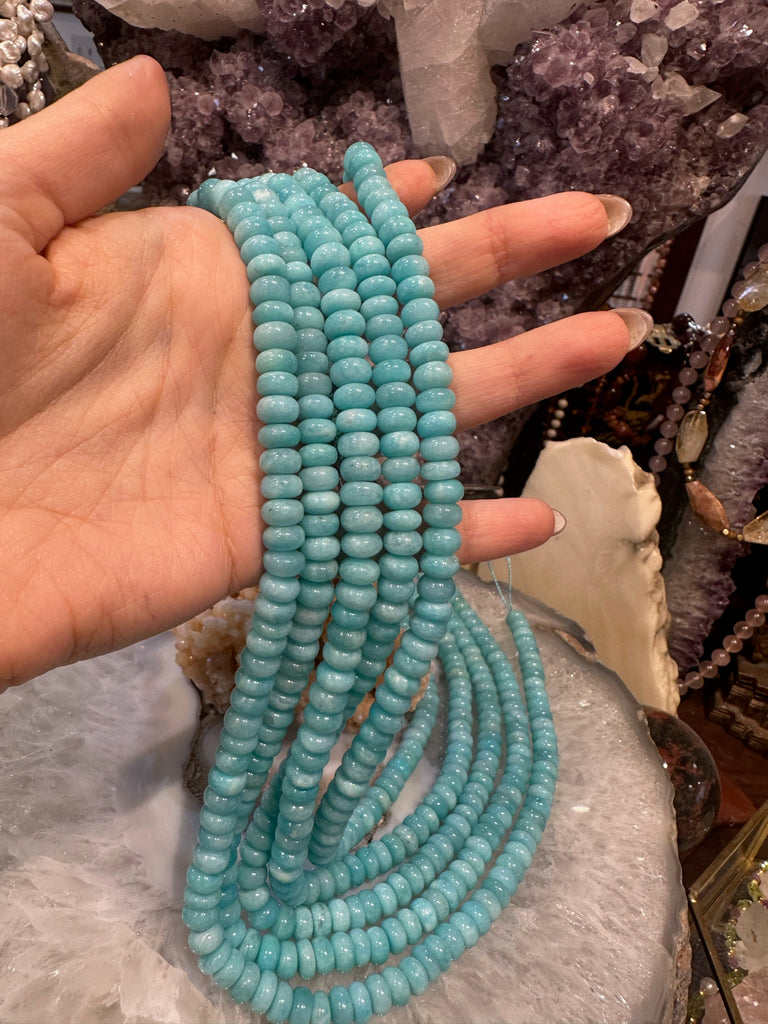 8mm Natural Peruvian Blue Amazonite Rondelle Gemstone Beads