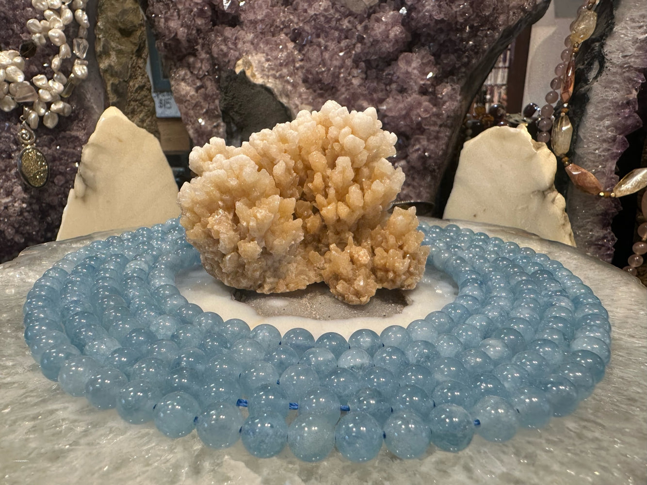 8mm Natural Blue Aquamarine Round Gemstone Beads