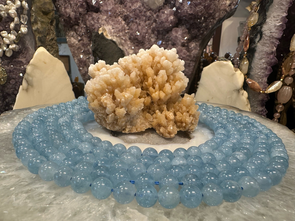 8mm Natural Blue Aquamarine Round Gemstone Beads