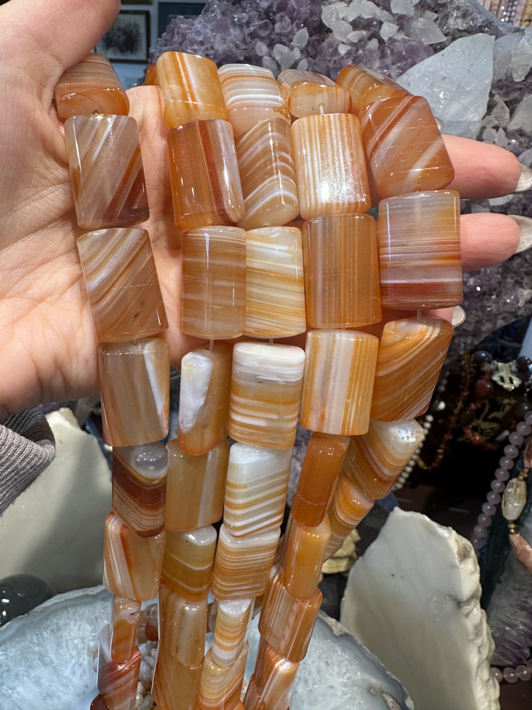 Large Orange Sardonyx Banded Agate Bevel Rectangle Gemstone Beads
