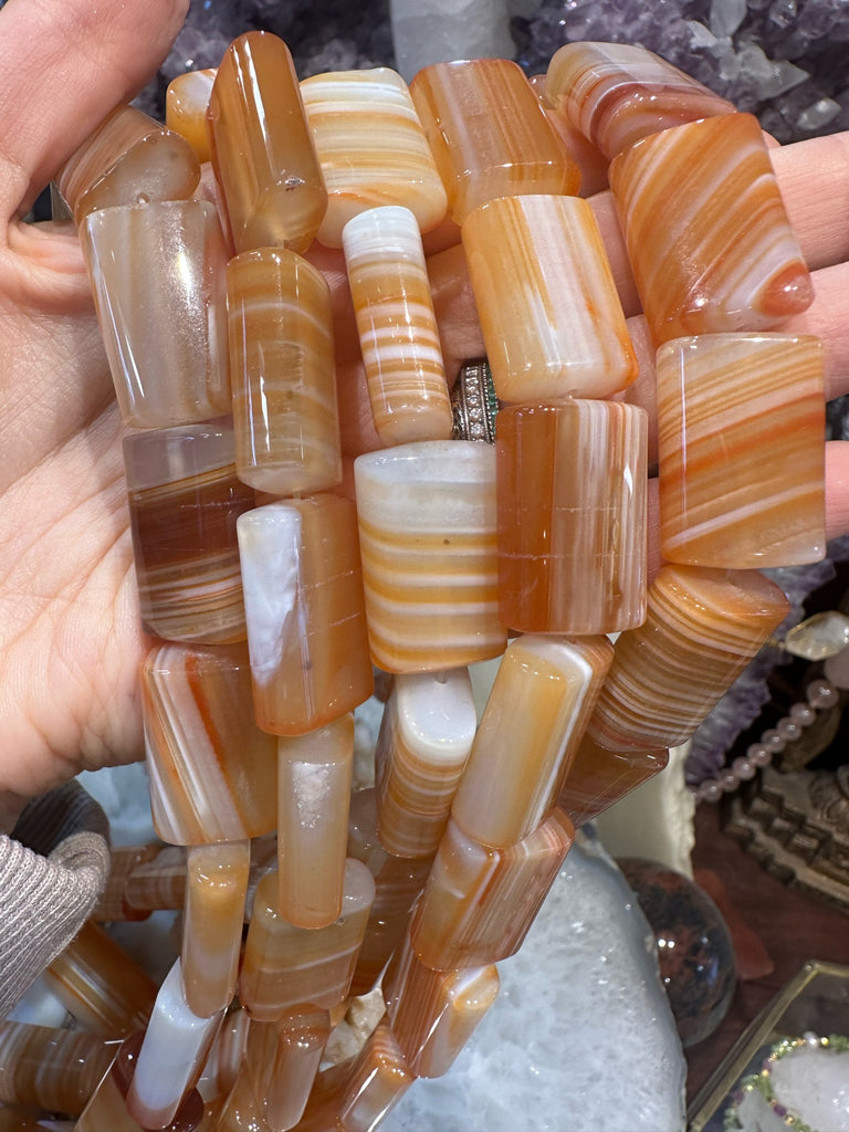 Large Orange Sardonyx Banded Agate Bevel Rectangle Gemstone Beads