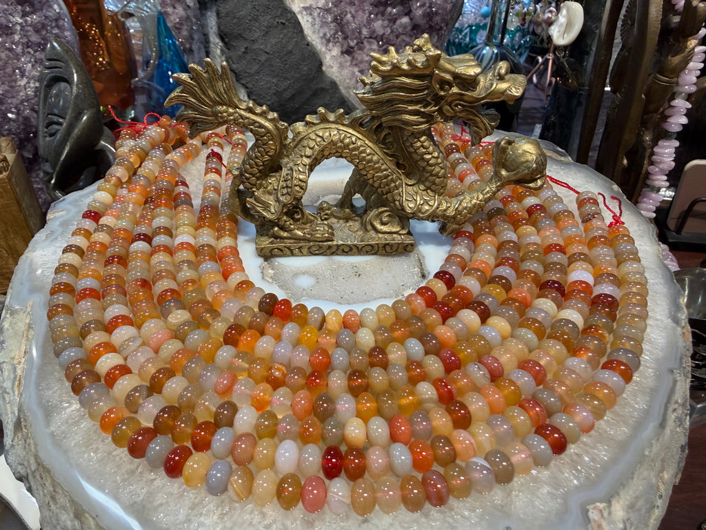 8mm Mixed Agate Smooth Rondelle Gemstone Beads