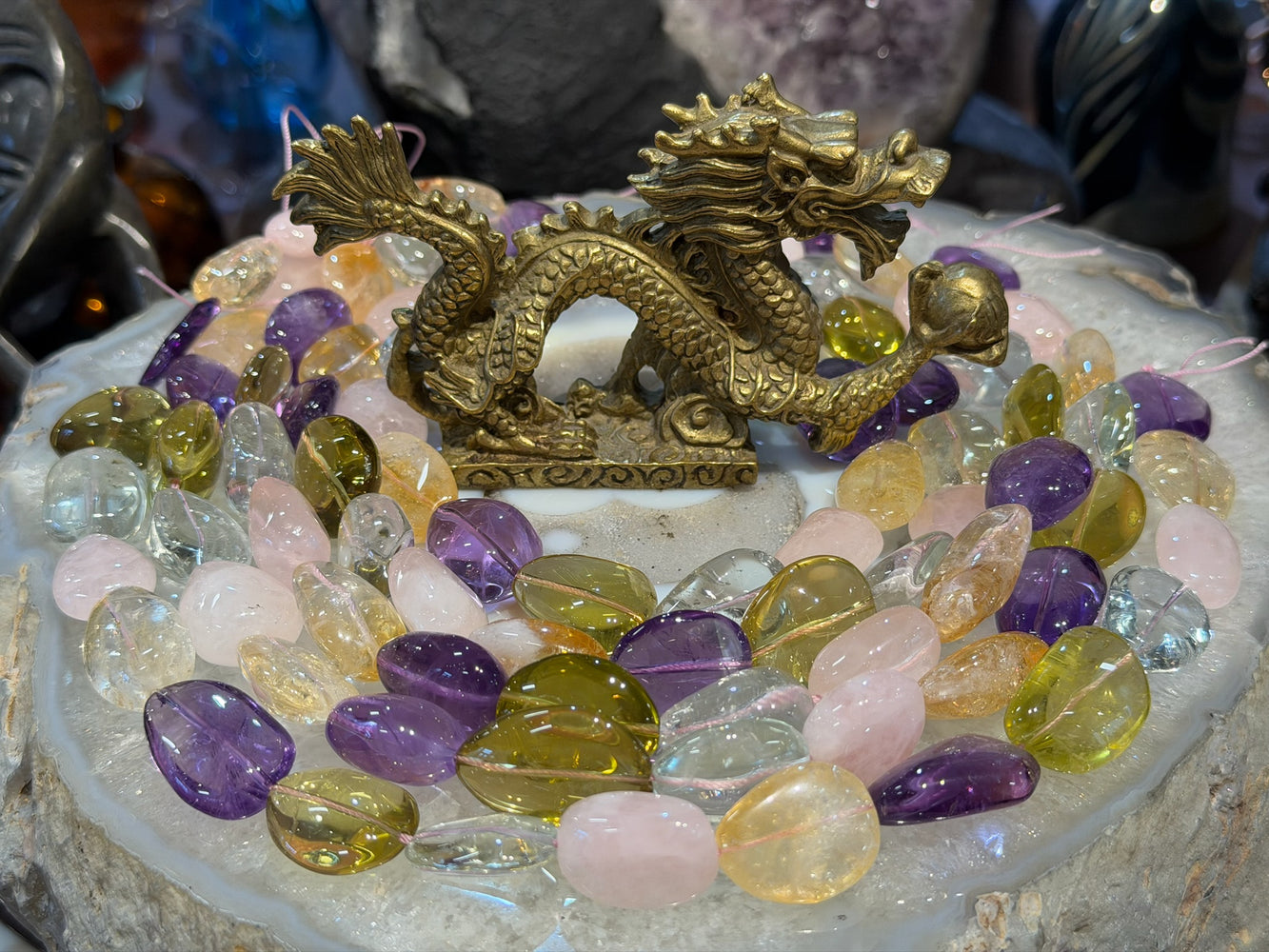 Mixed Large Amethyst, Rose Quartz, Citrine Green Amethyst Nugget Gemstone Beads