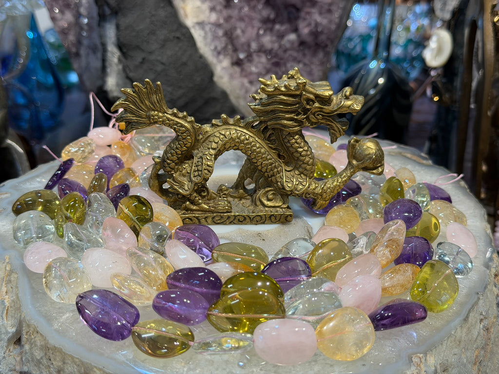 Mixed Large Amethyst, Rose Quartz, Citrine Green Amethyst Nugget Gemstone Beads