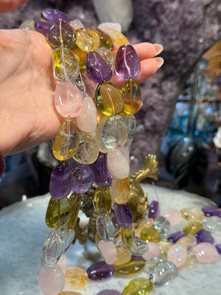 Mixed Large Amethyst, Rose Quartz, Citrine Green Amethyst Nugget Gemstone Beads