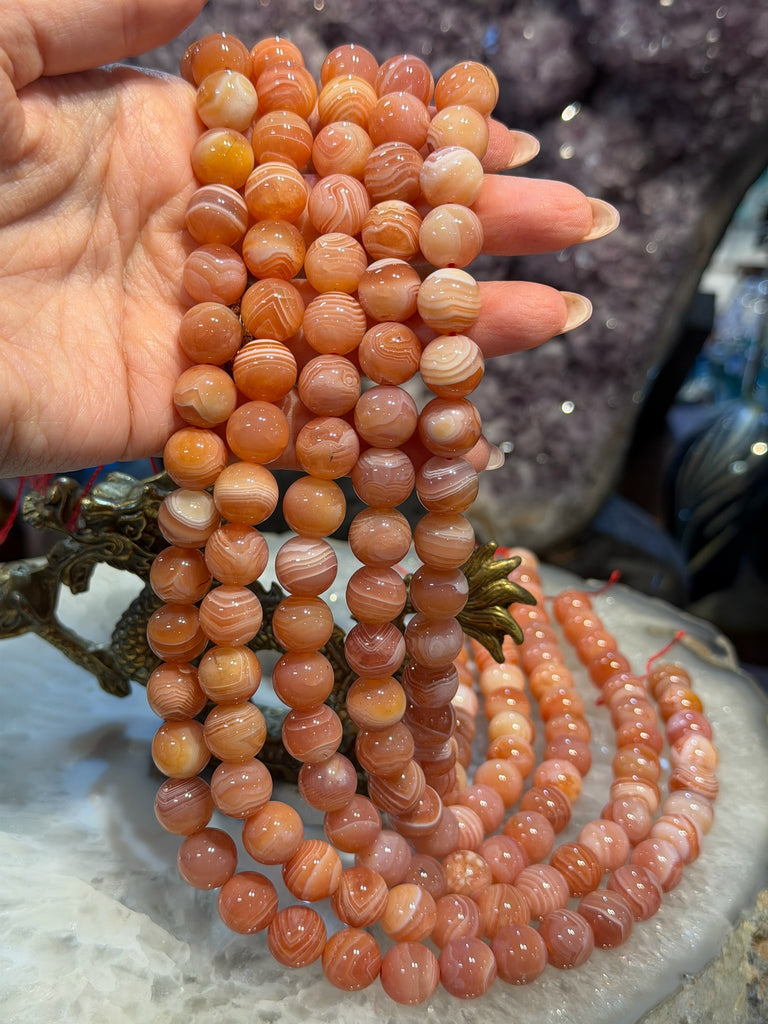 11mm Peach Orange Botswana Agate Gemstone beads