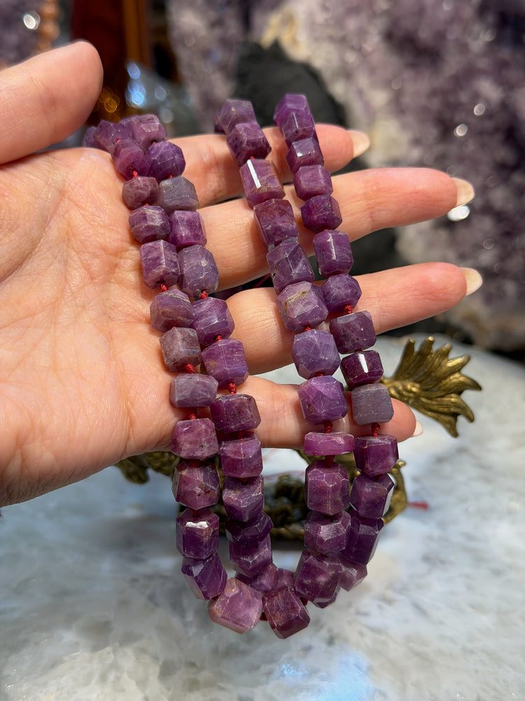 Rare Natural Ruby Faceted Hexagon Gemstone Beads