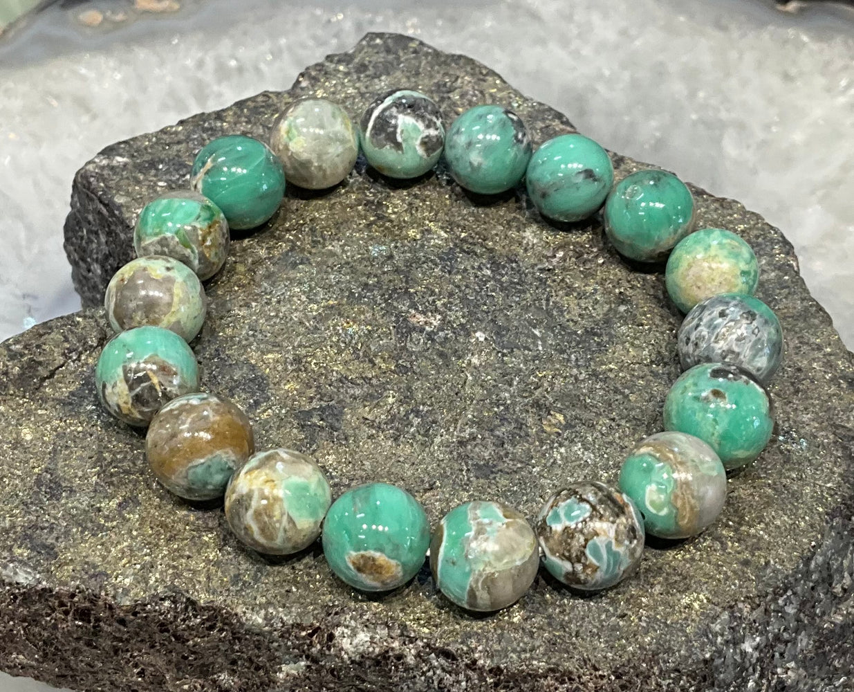 10mm Natural Rare Green Variscite Round Gemstone Bead Bracelet #2
