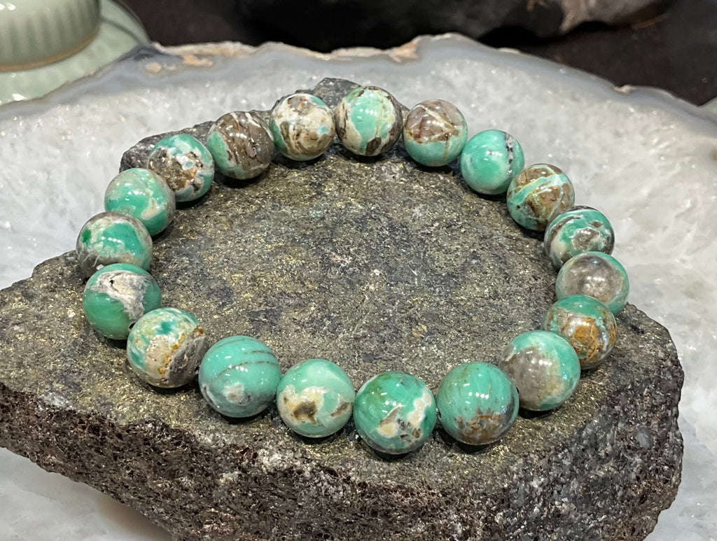 11mm Natural Rare Green Variscite Round Gemstone Bead Bracelet #3