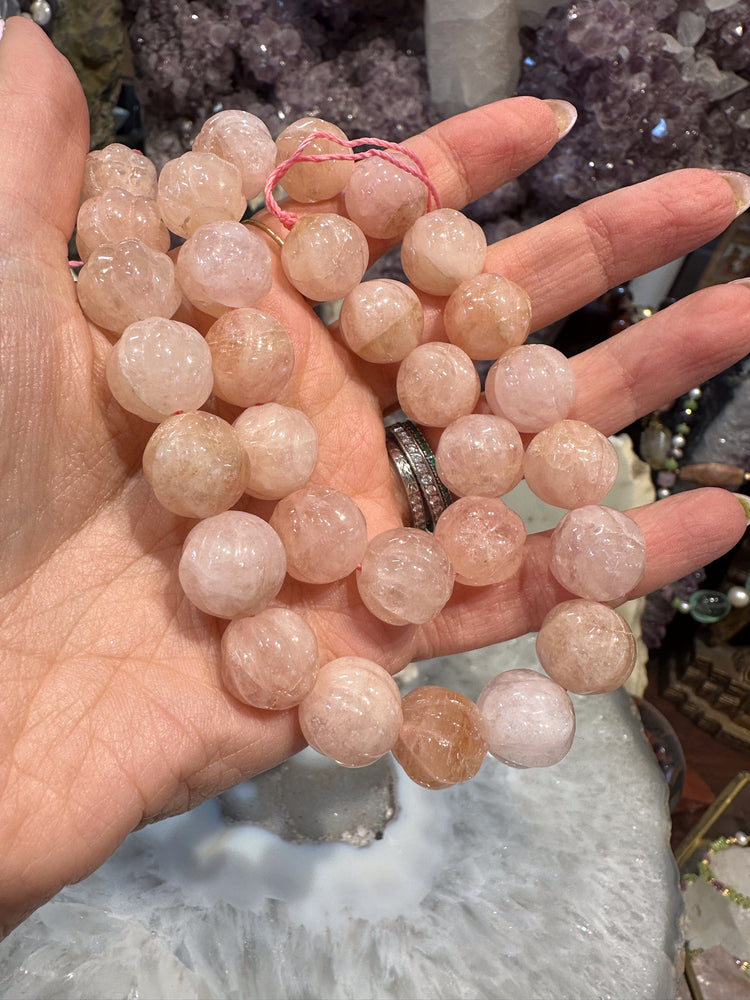 13mm Beautiful Pink morganite large carved melon round gemstones beads