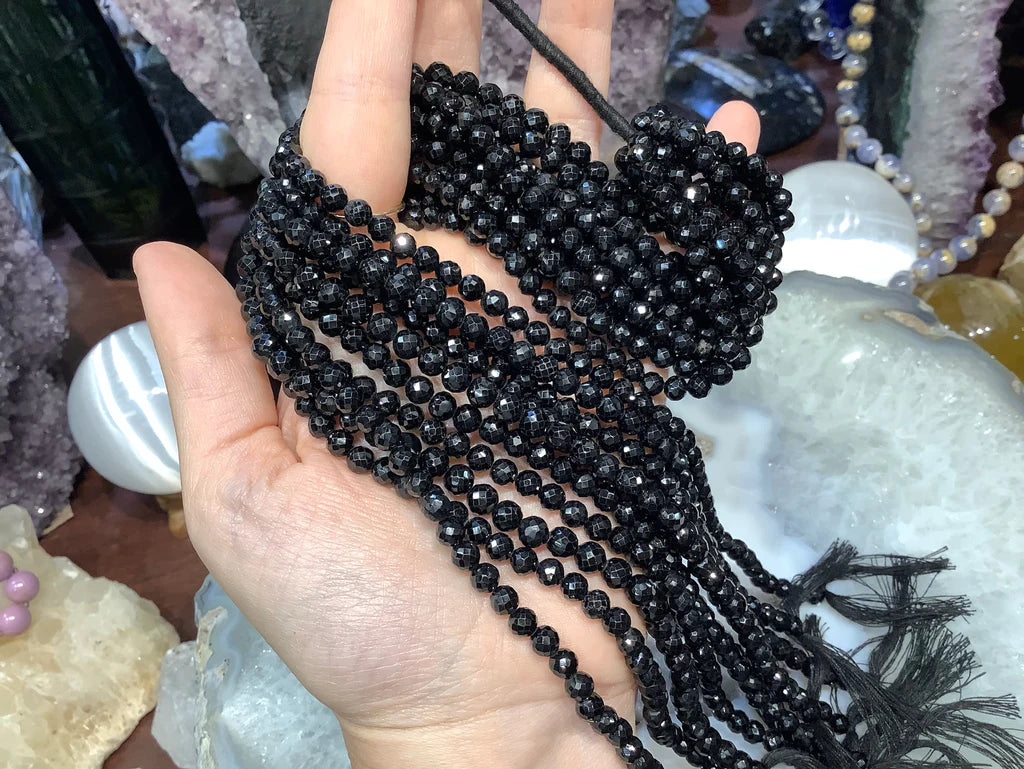 5mm Natural Sparkling Black Spinel Faceted Gemstone Beads