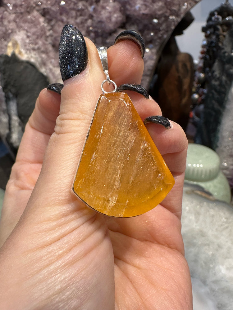 Orange calcite sterling gemstone pendant