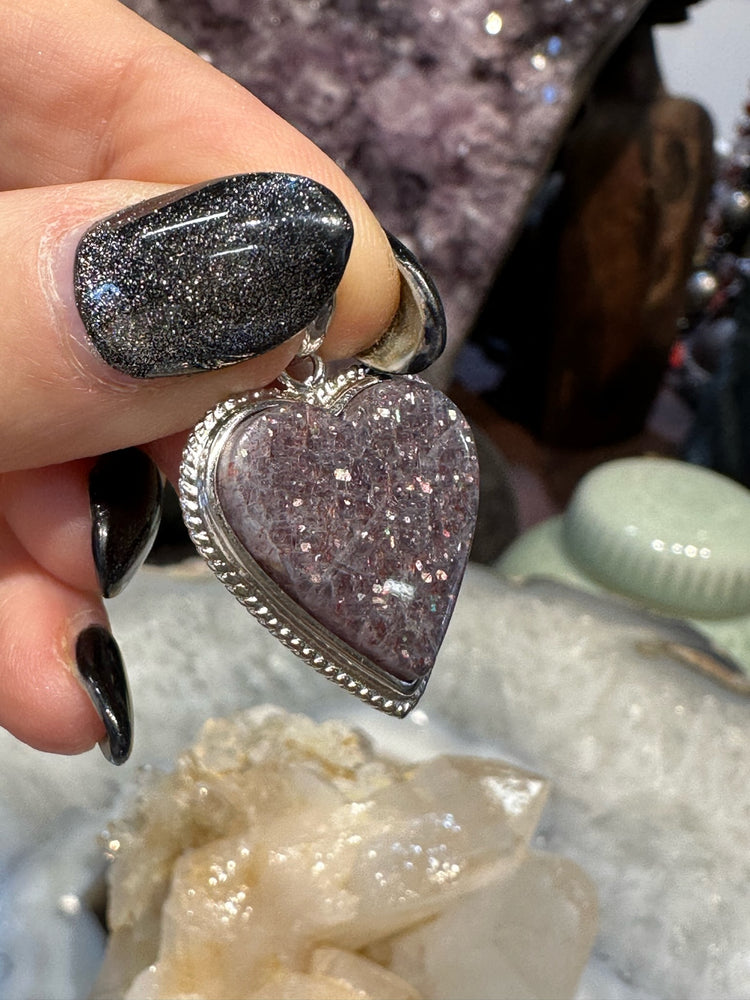 Iolite sunstone flash heart sterling silver gemstone pendant
