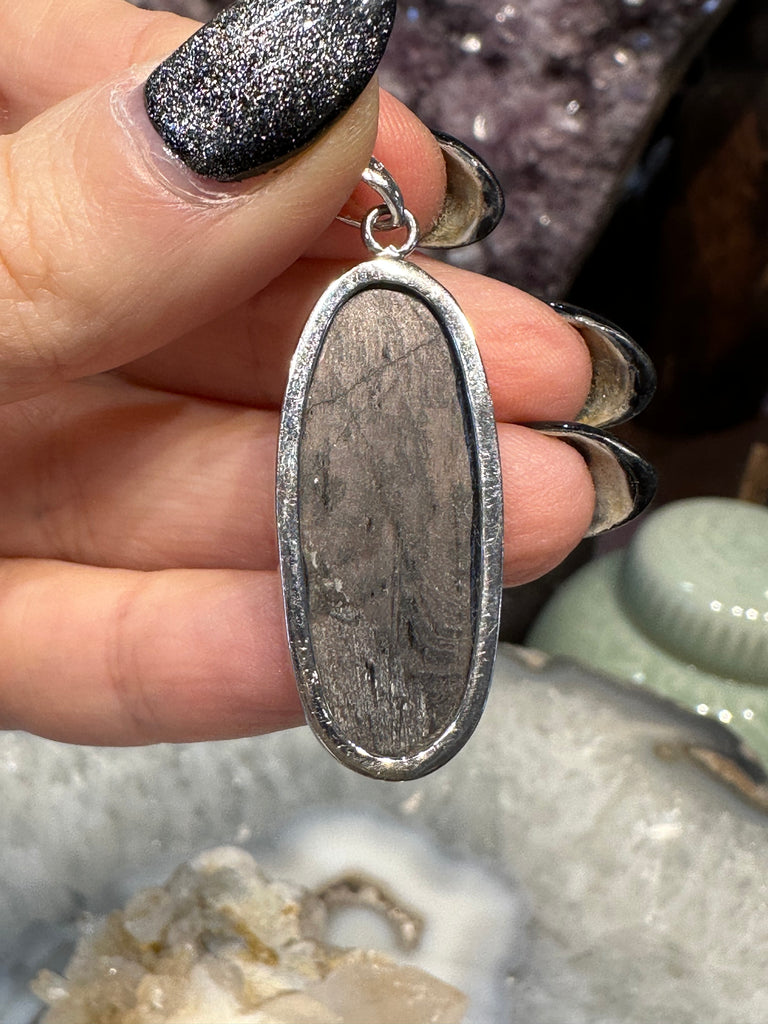 Hypersthene oval sterling gemstone pendant