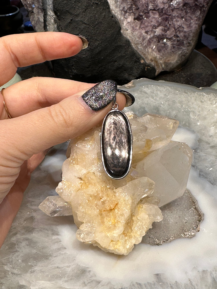 Hypersthene oval sterling gemstone pendant