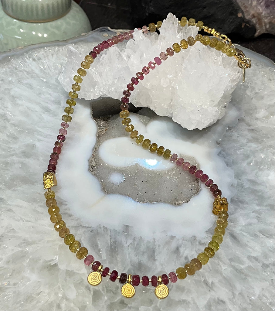 Rare Stunning Quality Natural Pink & Yellow Tourmaline Faceted Necklace