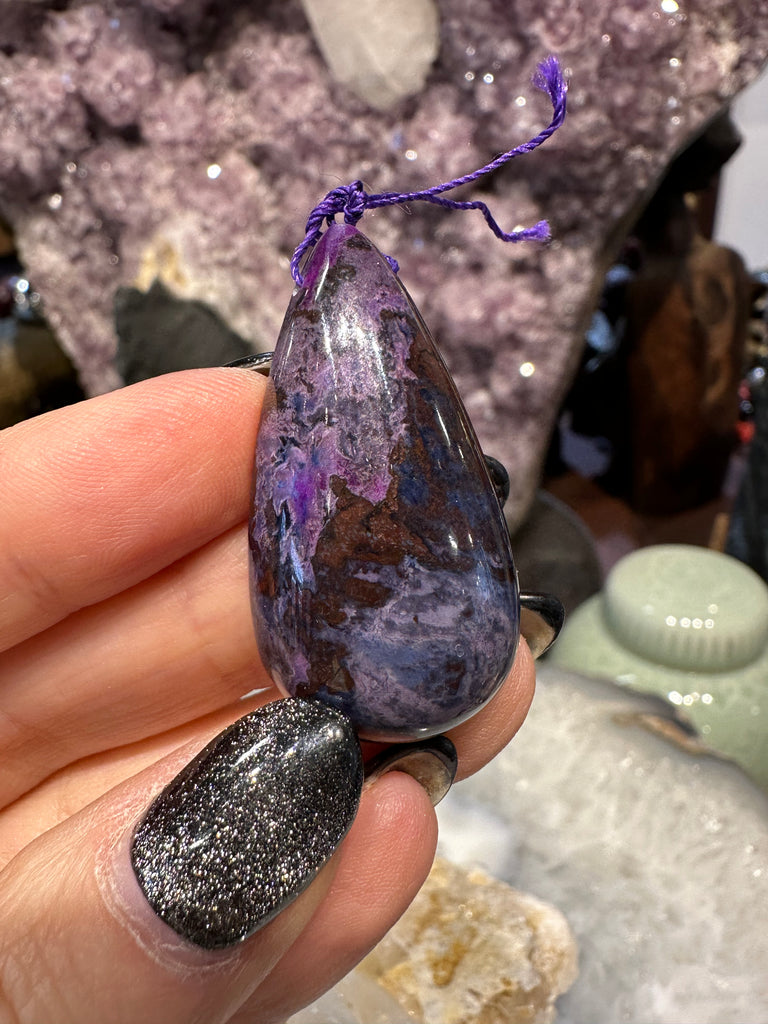 Rare Beautiful sugilite teardrop side drilled gemstone pendant