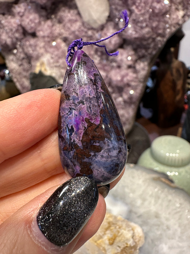 Rare Beautiful sugilite teardrop side drilled gemstone pendant