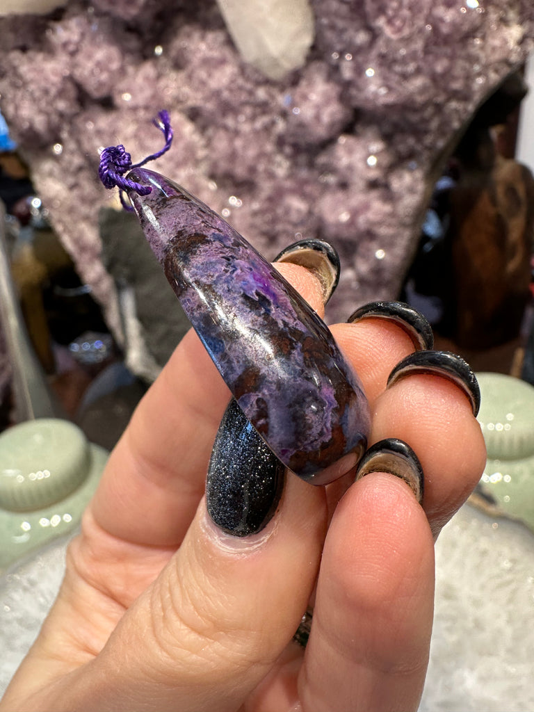 Rare Beautiful sugilite teardrop side drilled gemstone pendant