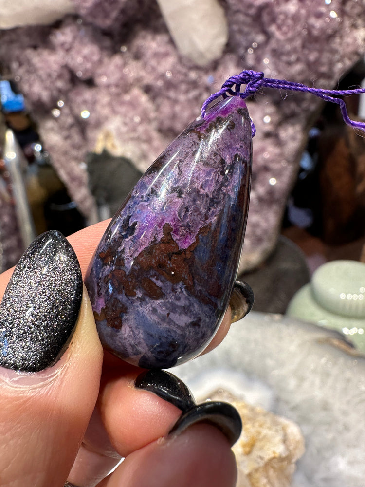 Rare Beautiful sugilite teardrop side drilled gemstone pendant
