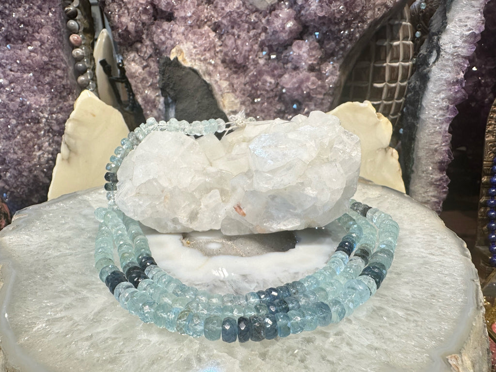 6-9mm Shaded Moss Aquamarine Faceted Gemstone Beads