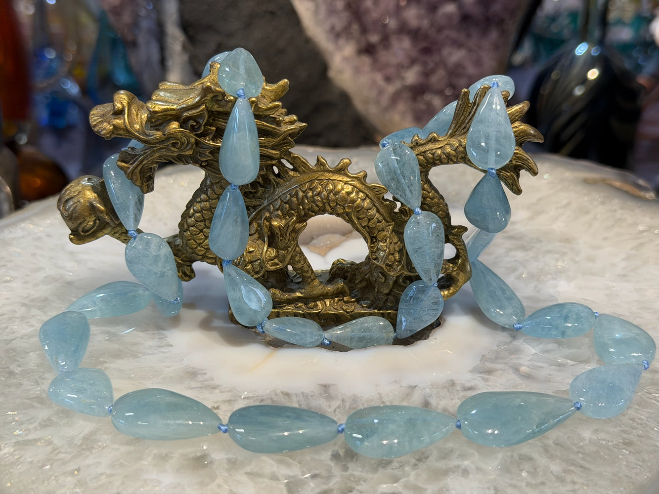 Fabulous Aquamarine blue teardrop knotted gemstone beads