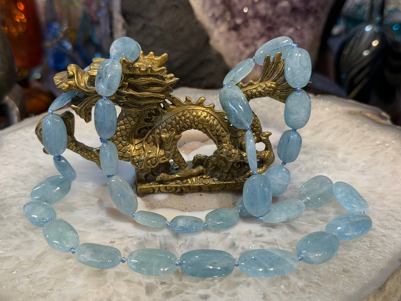 Fabulous Aquamarine blue oval long knotted gemstone beads #2