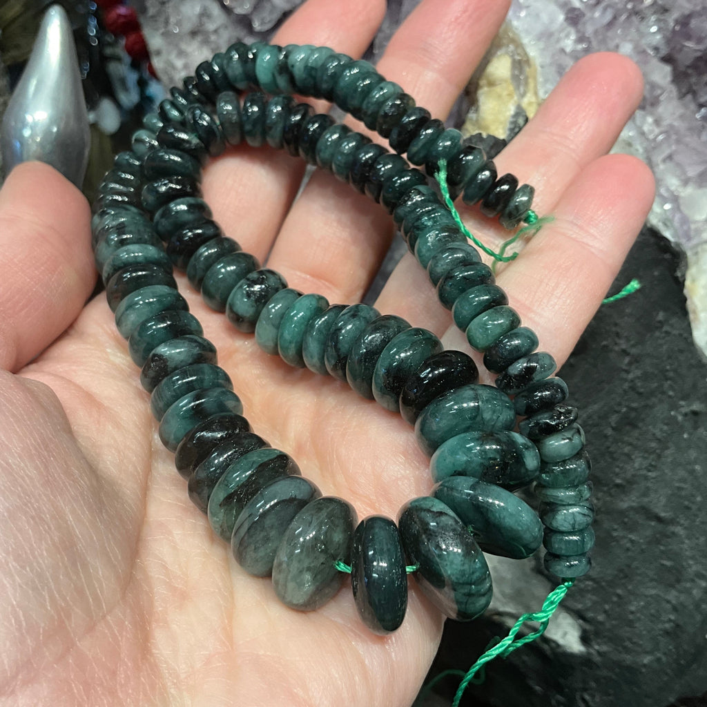 Exquisite Large Natural Emerald Rondelle Graduated Gemstone Bead Strand