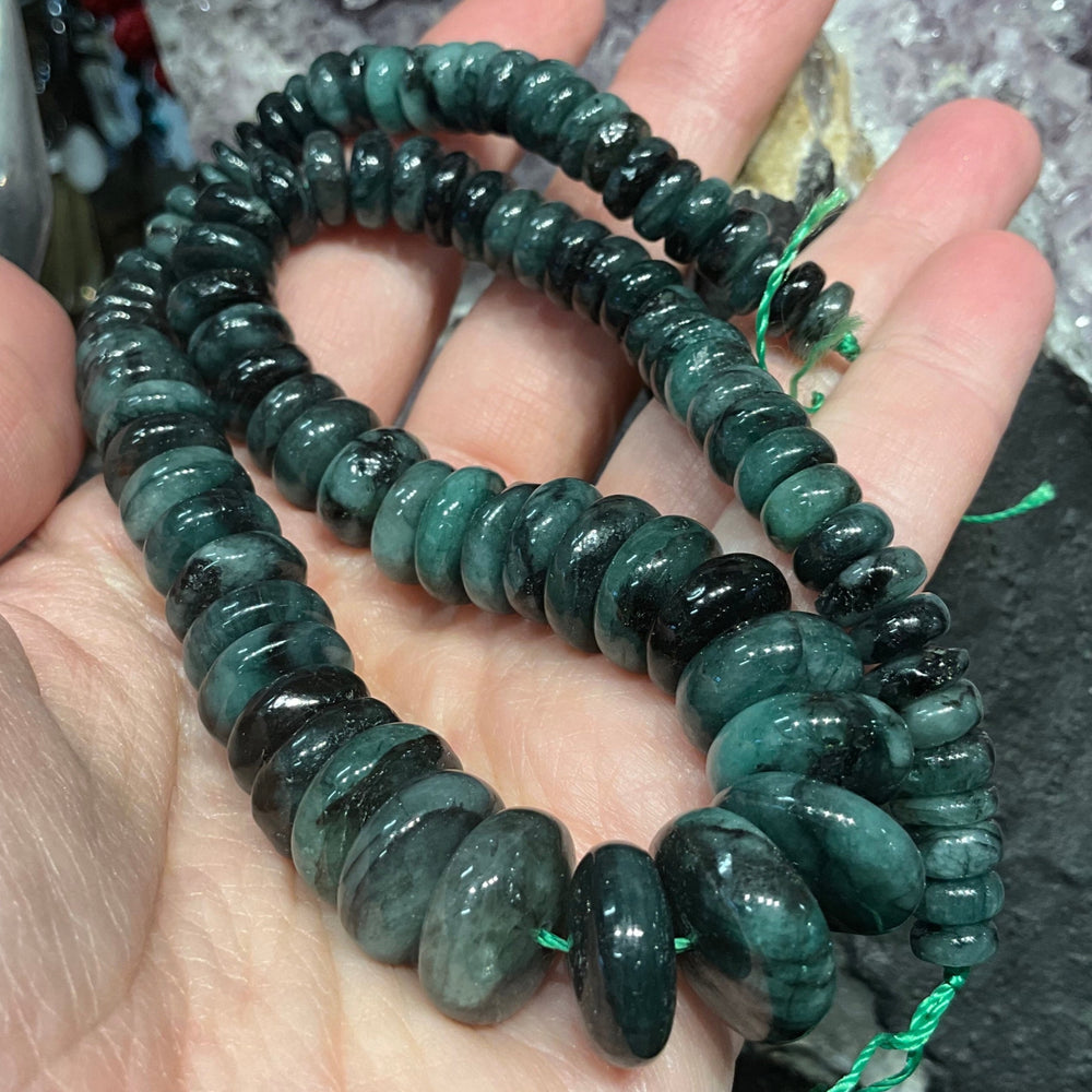 Exquisite Large Natural Emerald Rondelle Graduated Gemstone Bead Strand