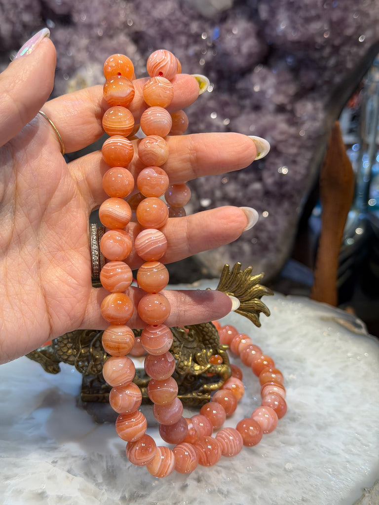 11mm Peach Orange Botswana Agate Gemstone beads