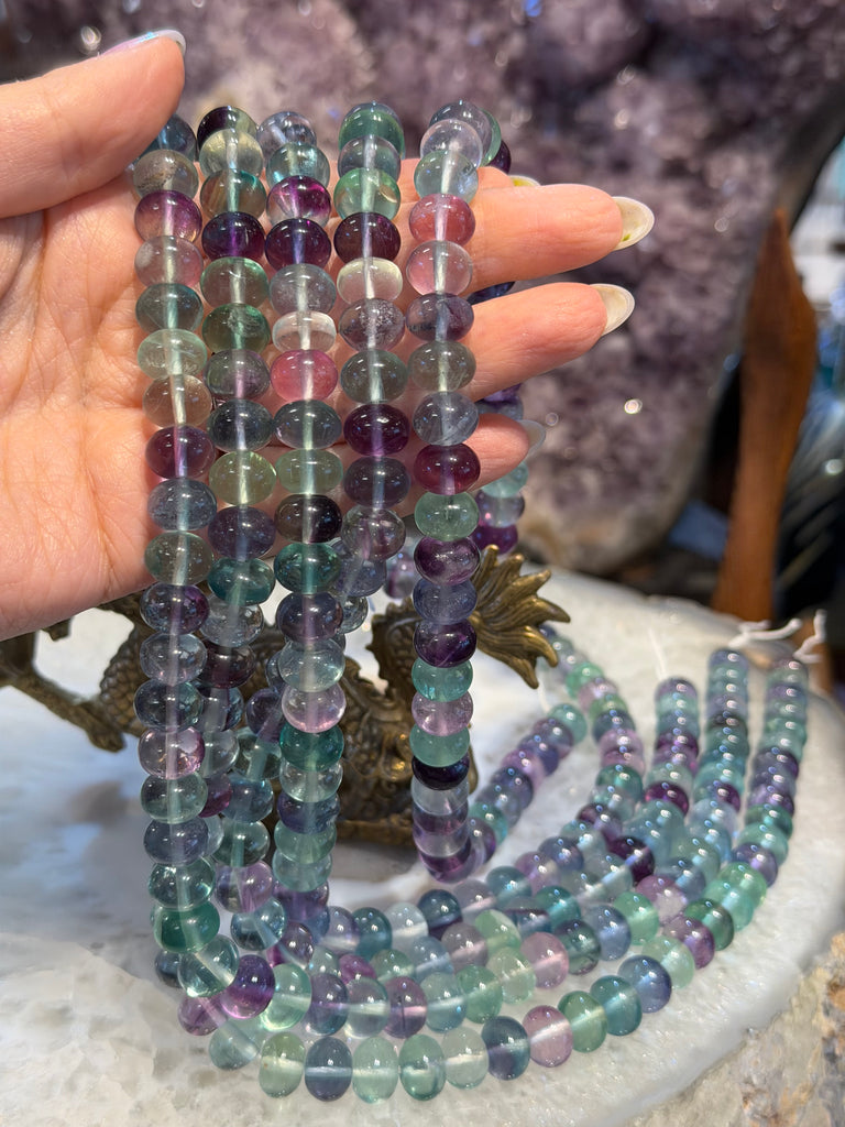 10mm Rainbow Fluorite Rondelle Gemstone Beads