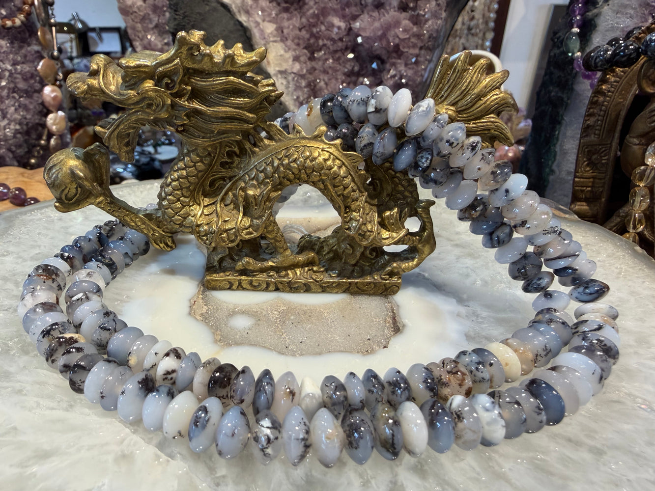 Dendritic abacus 10mm smooth rondelle gemstone beads