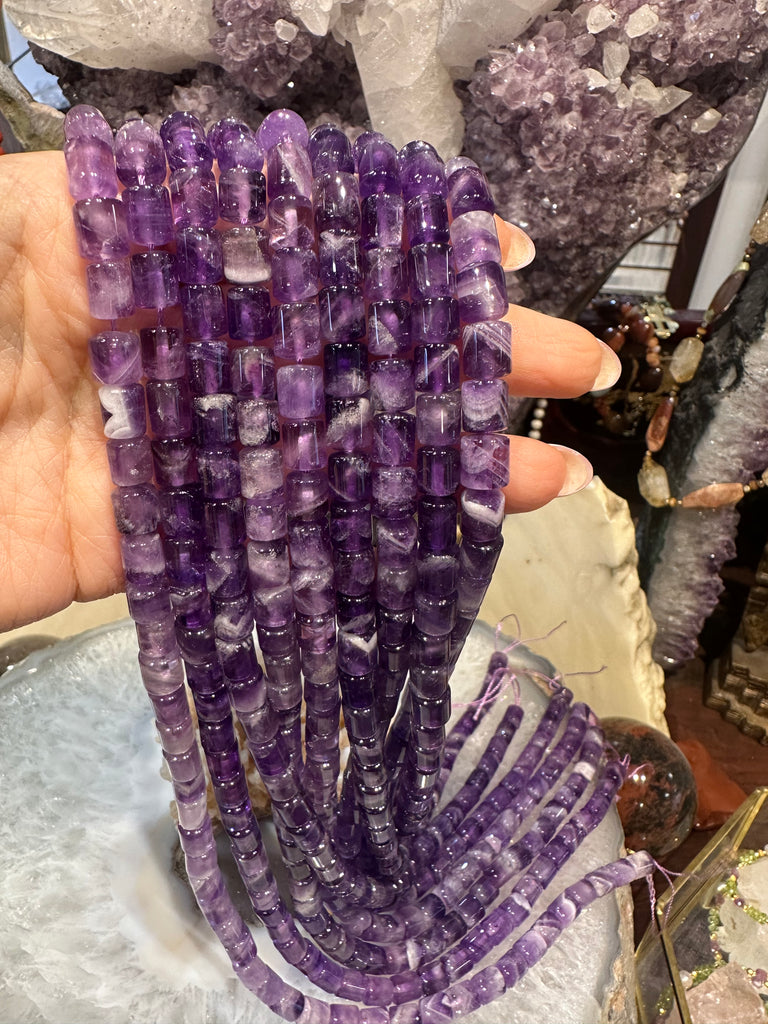 Chevron amethyst 8-10mm cylinder gemstone beads