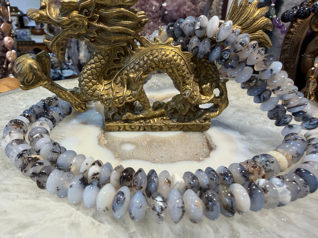 Dendritic abacus 10mm smooth rondelle gemstone beads