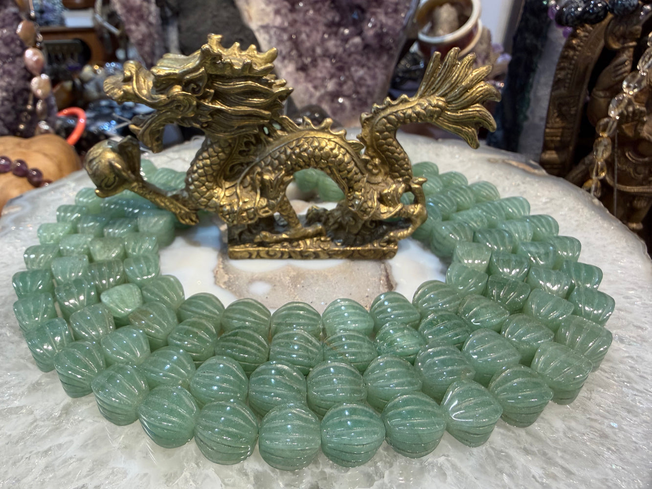 Natural Green Aventurine carved 13mm gemstones beads