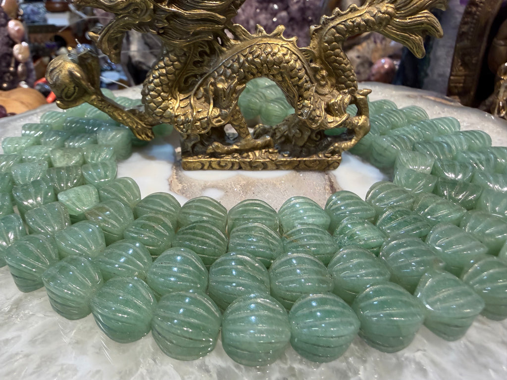 Natural Green Aventurine carved 13mm gemstones beads