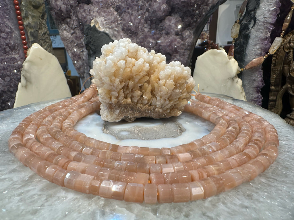 Peach moonstone 7mm step cut cylinder gemstones beads