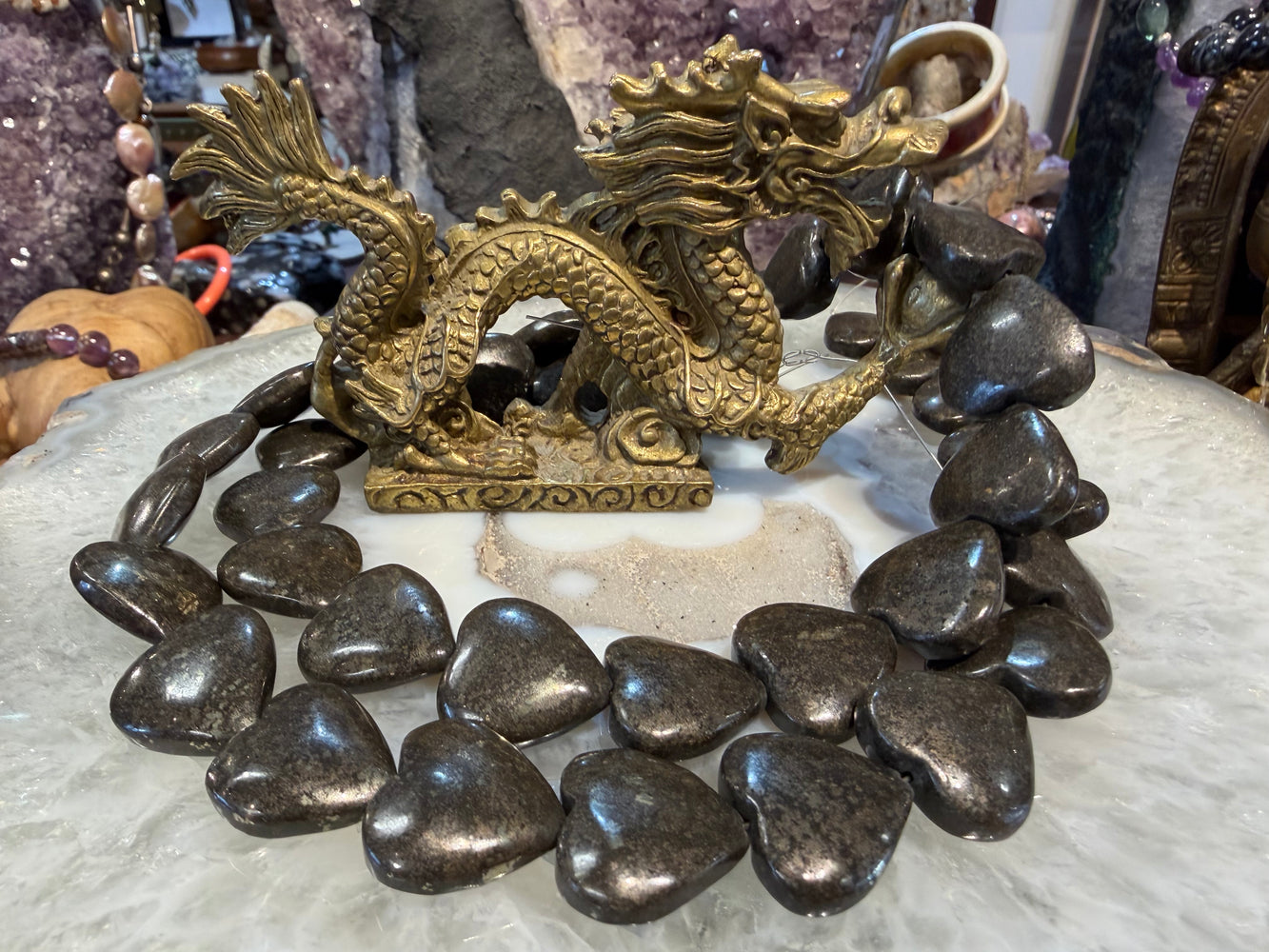 Pyrite matrix heart 20mm gemstones beads