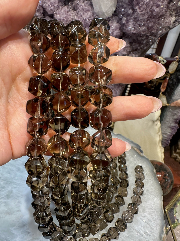 Smoky quartz Ice Cut Nugget Gemstone Beads