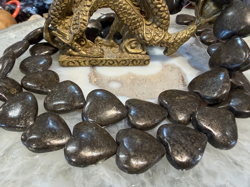 Pyrite matrix heart 20mm gemstones beads