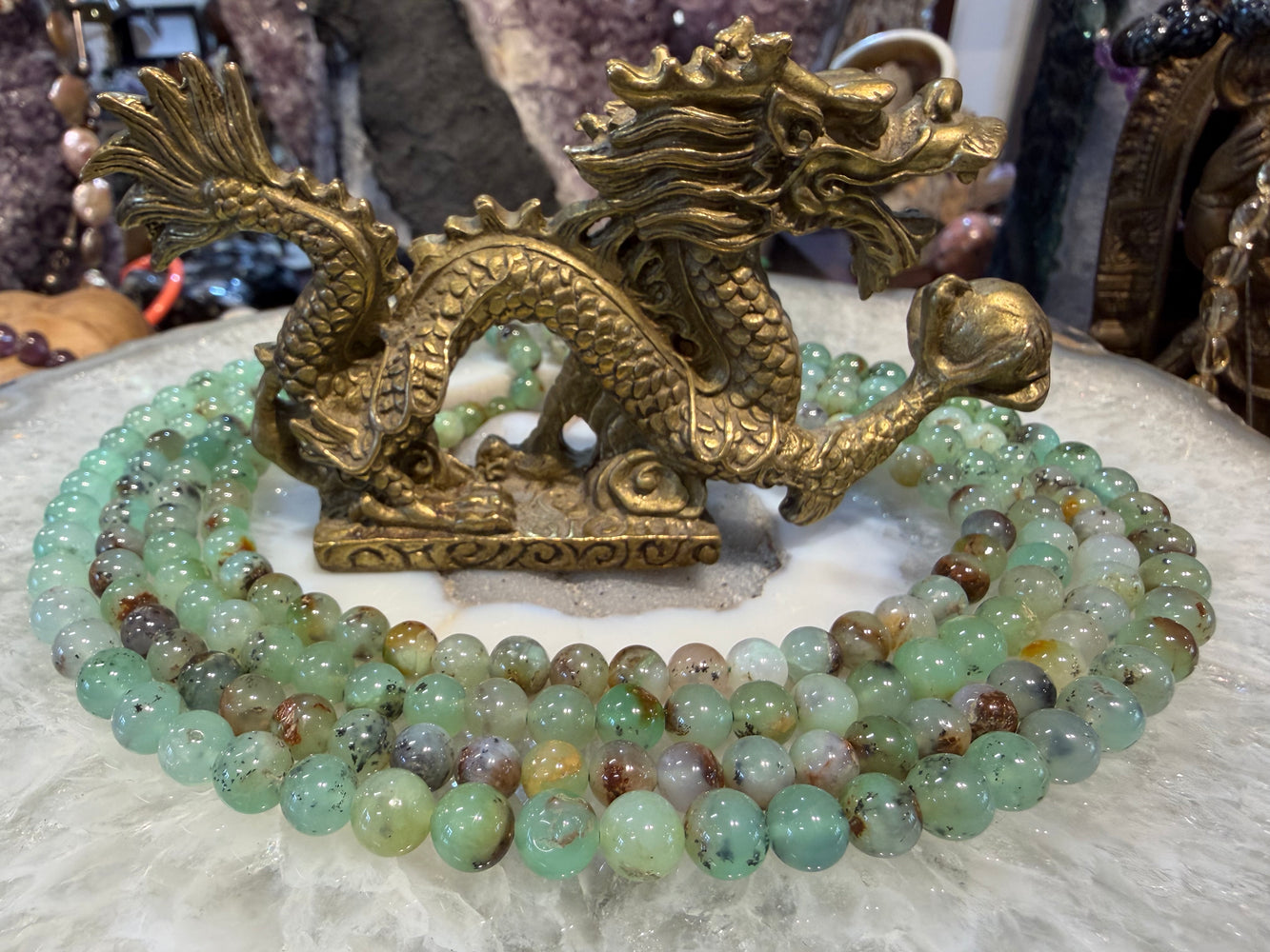 Natural Green Chrysoprase apple matrix 7-8mm gemstones beads