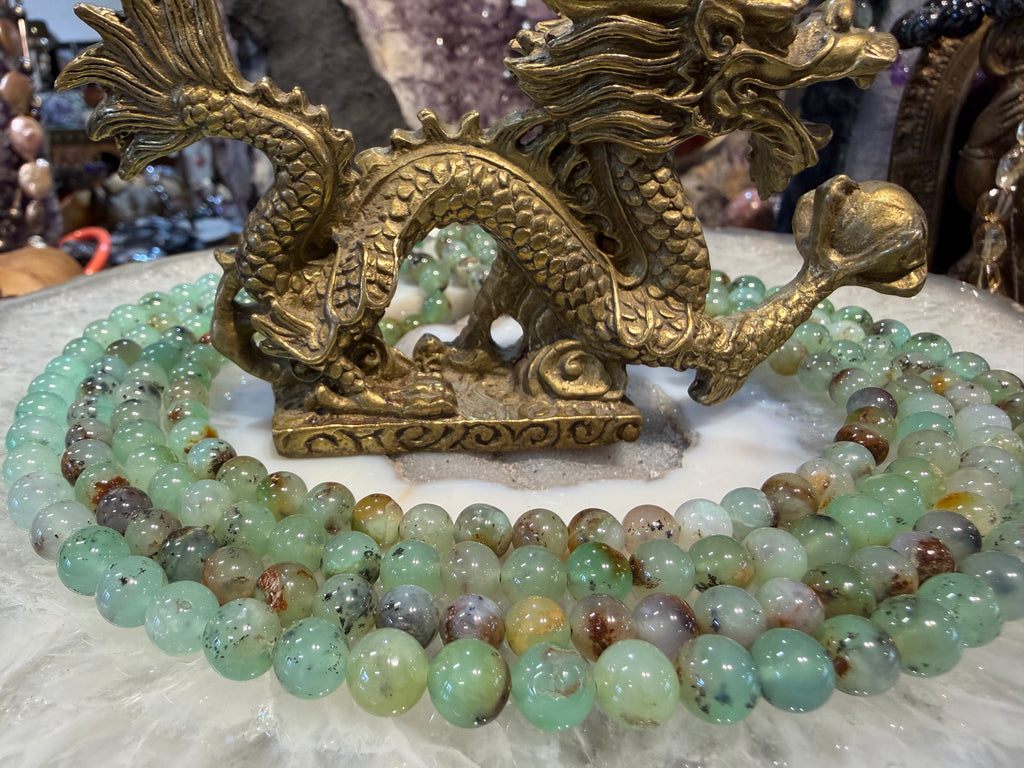 Natural Green Chrysoprase apple matrix 7-8mm gemstones beads