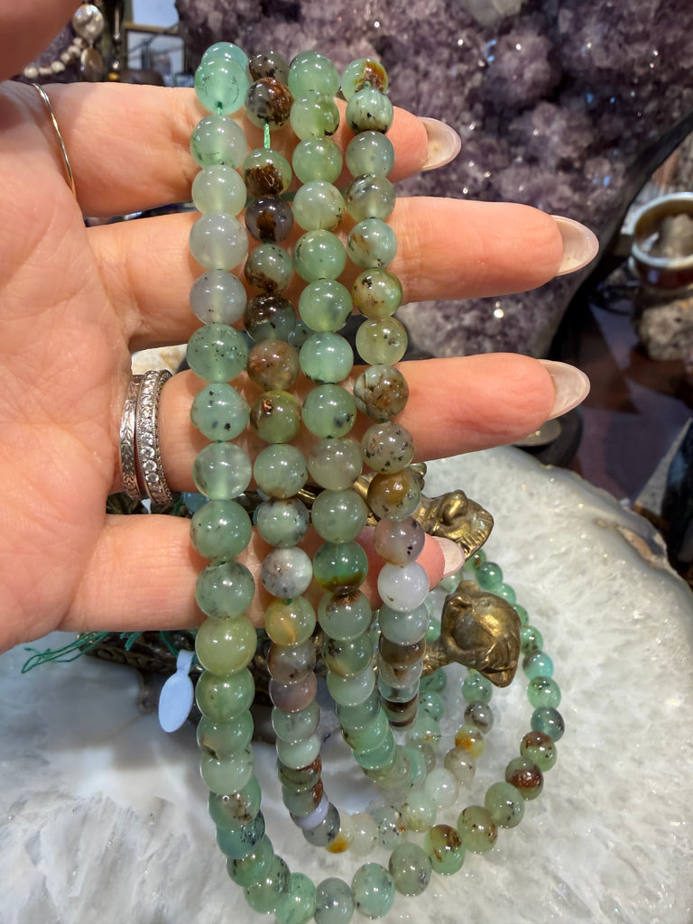 Natural Green Chrysoprase apple matrix 7-8mm gemstones beads