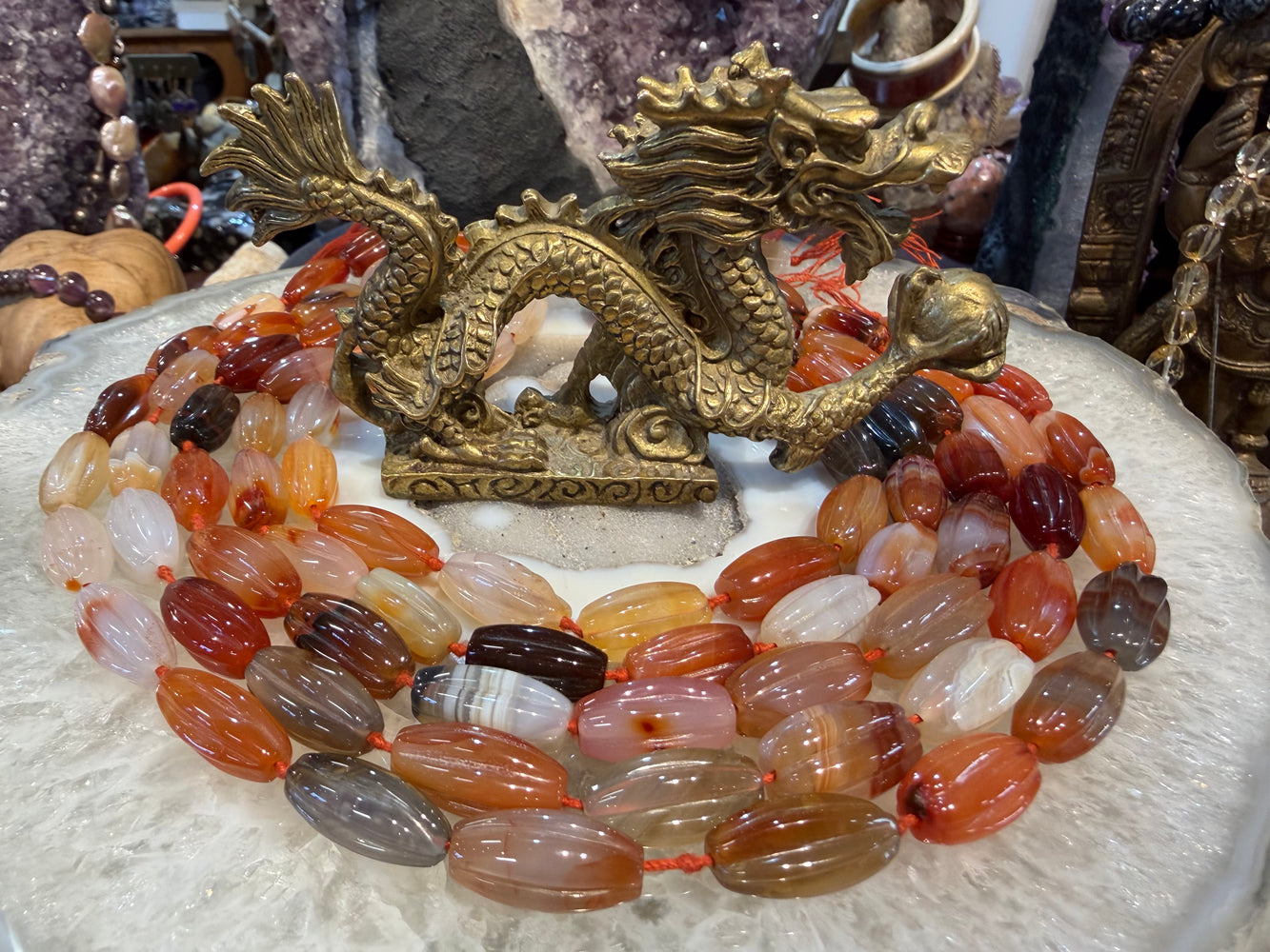 Carnelian carved melon 20mm gemstone beads